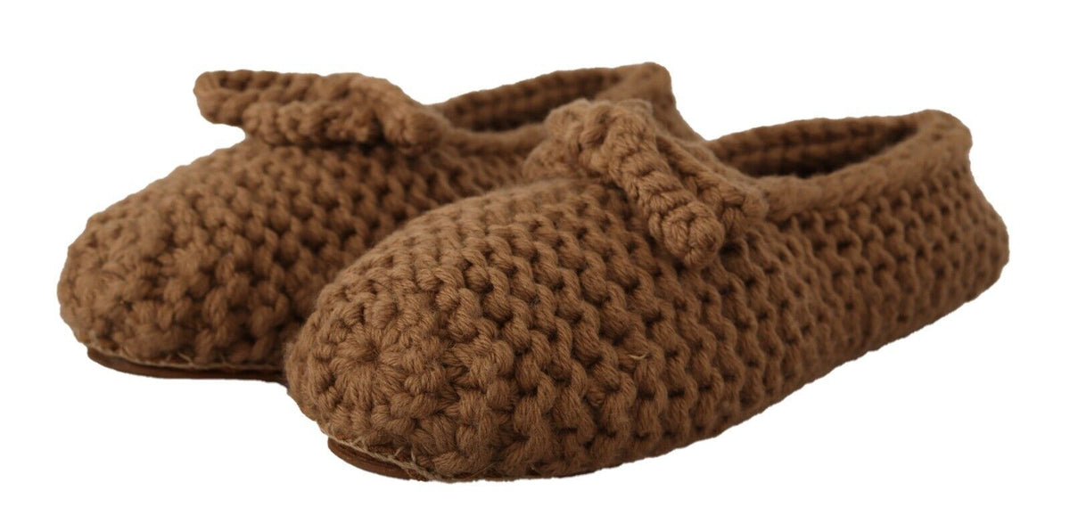 Dolce & Gabbana Brown Slip On Ballerina Flats Wool Knit Women's Shoes