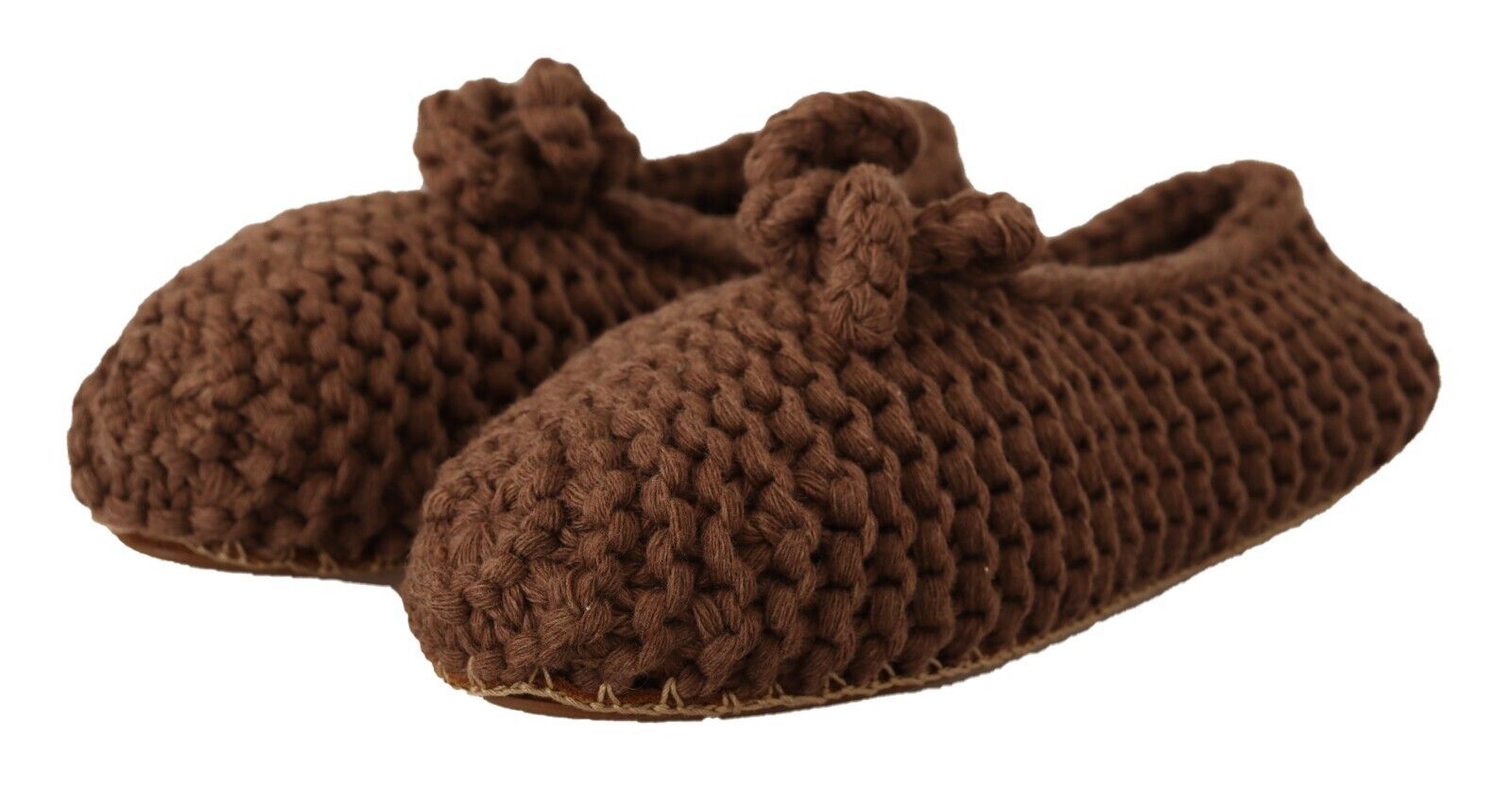 Dolce & Gabbana Brown Slip On Ballerina Flats Wool Knit Women's Shoes
