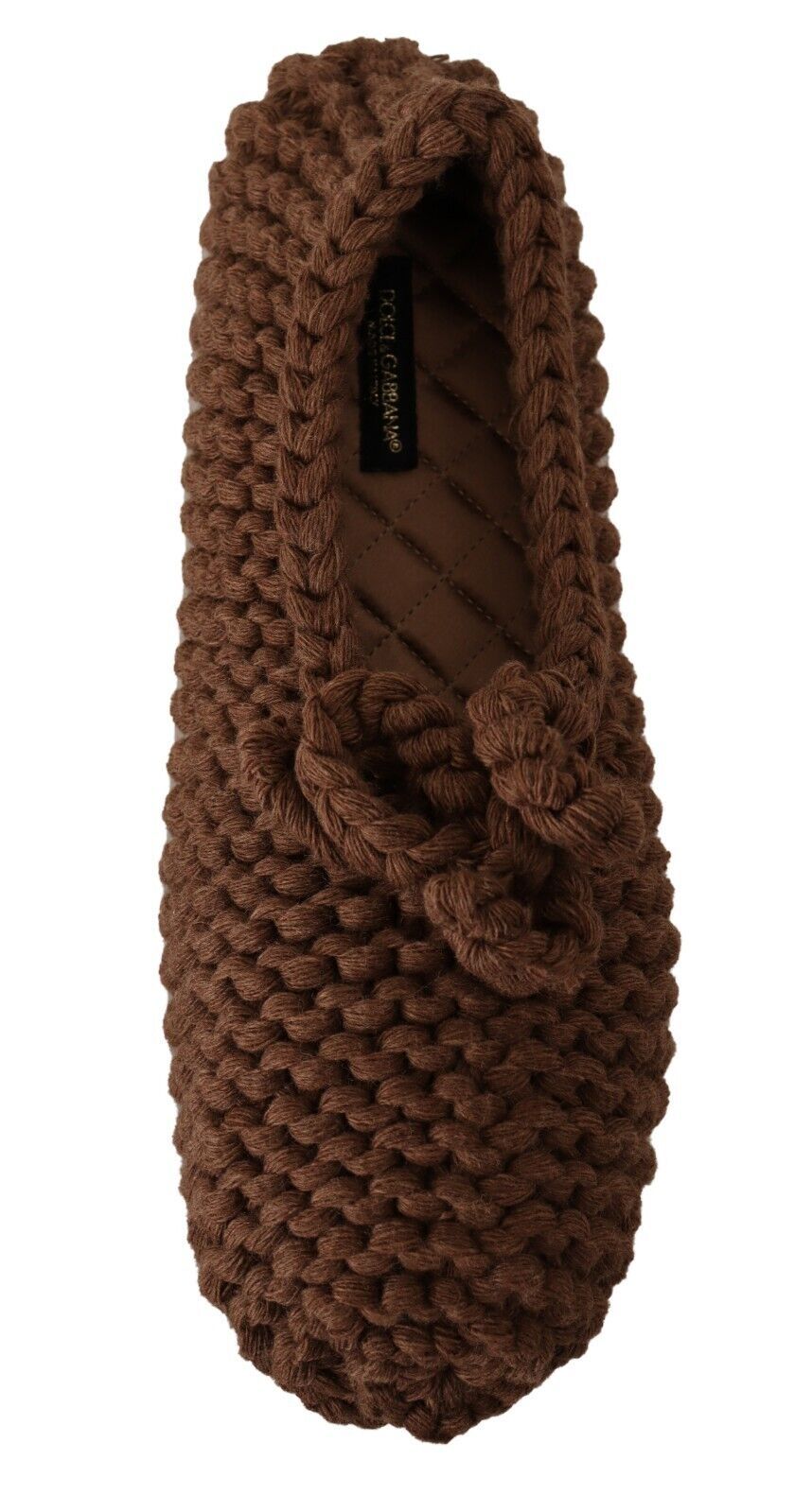 Dolce & Gabbana Brown Slip On Ballerina Flats Wool Knit Women's Shoes