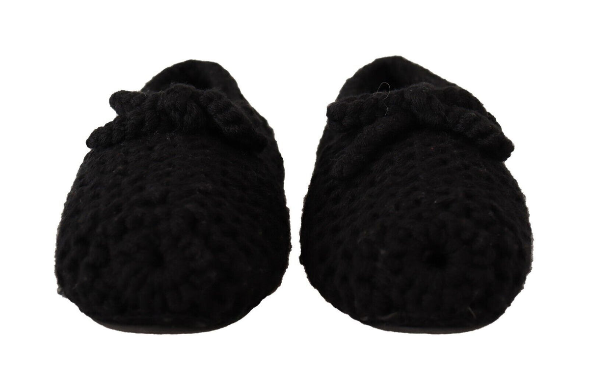 Dolce & Gabbana Black Slip On Ballerina Flats Wool Knit Women's Shoes