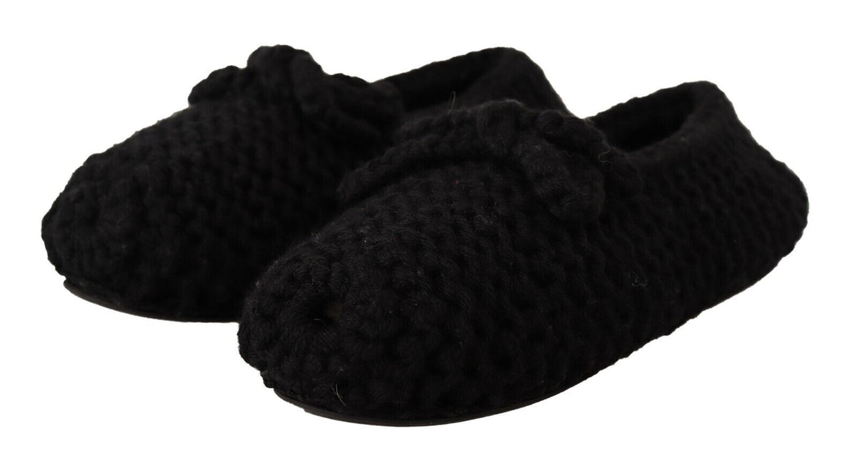 Dolce & Gabbana Black Slip On Ballerina Flats Wool Knit Women's Shoes