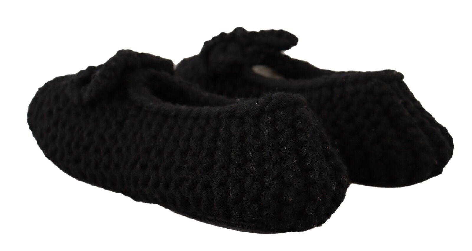 Dolce & Gabbana Black Slip On Ballerina Flats Wool Knit Women's Shoes