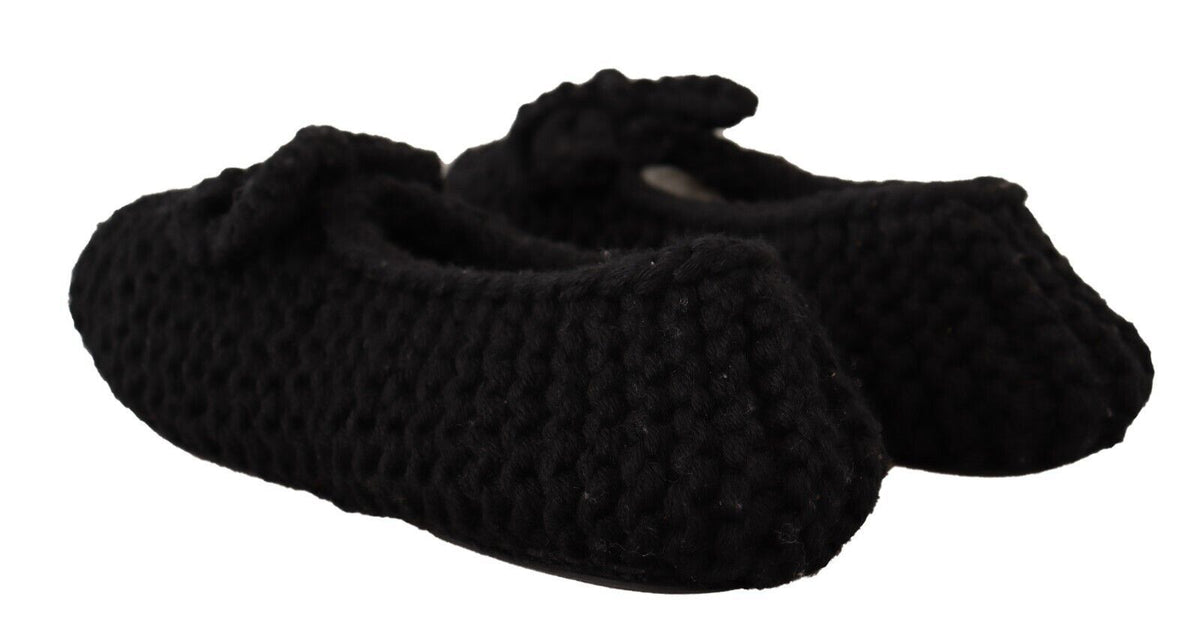 Dolce & Gabbana Black Slip On Ballerina Flats Wool Knit Women's Shoes