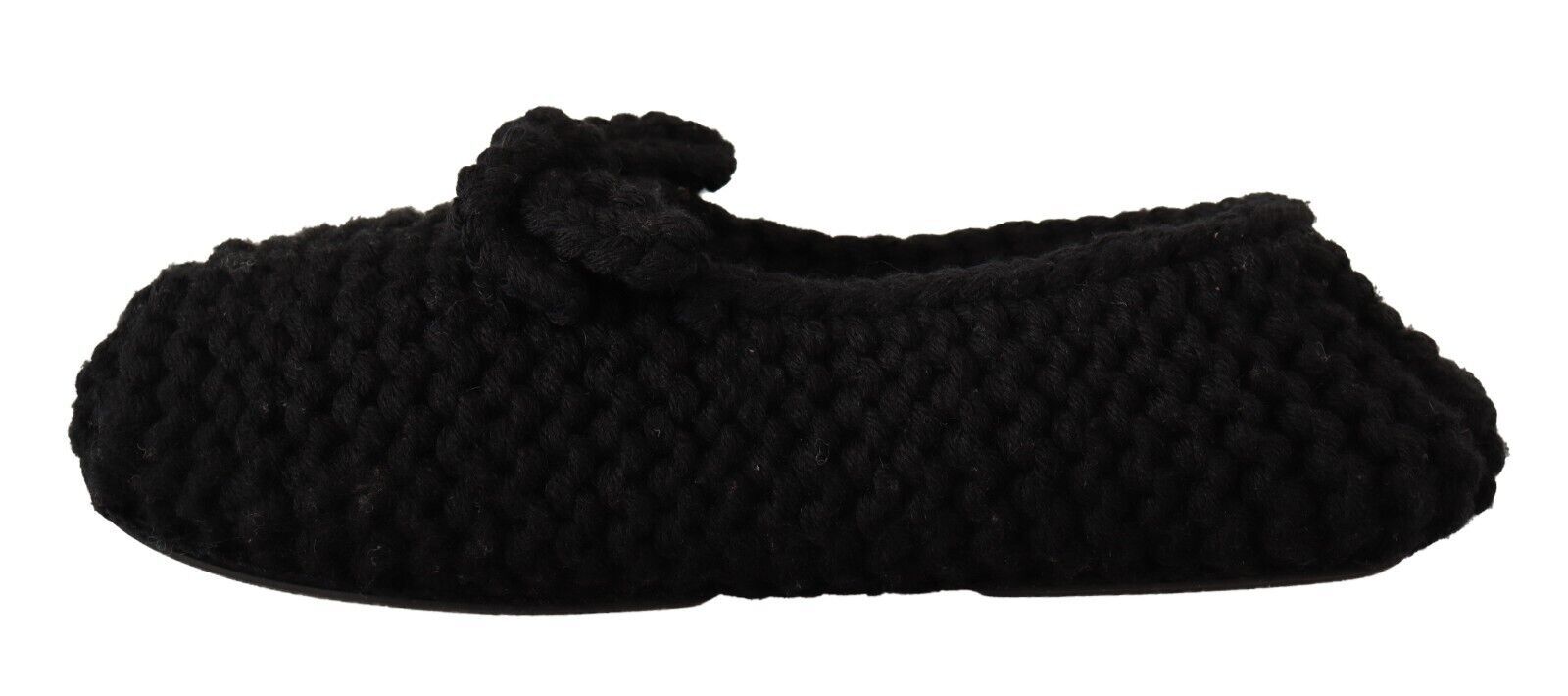 Dolce & Gabbana Black Slip On Ballerina Flats Wool Knit Women's Shoes