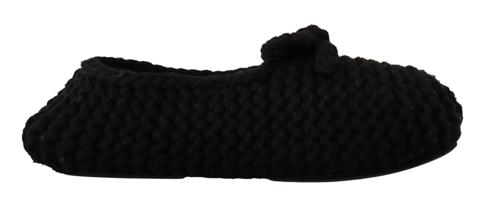 Dolce & Gabbana Black Slip On Ballerina Flats Wool Knit Women's Shoes