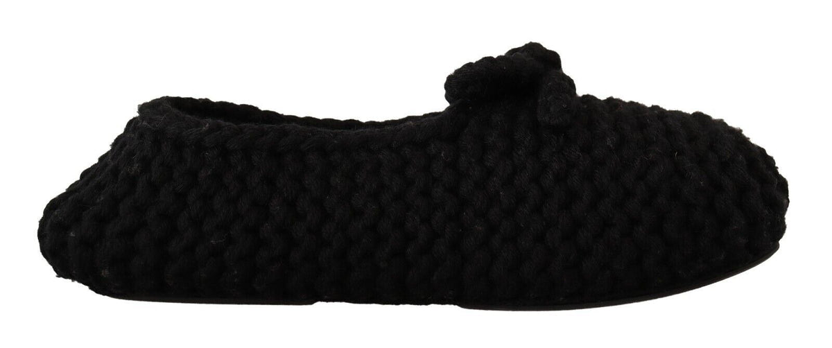 Dolce & Gabbana Black Slip On Ballerina Flats Wool Knit Women's Shoes