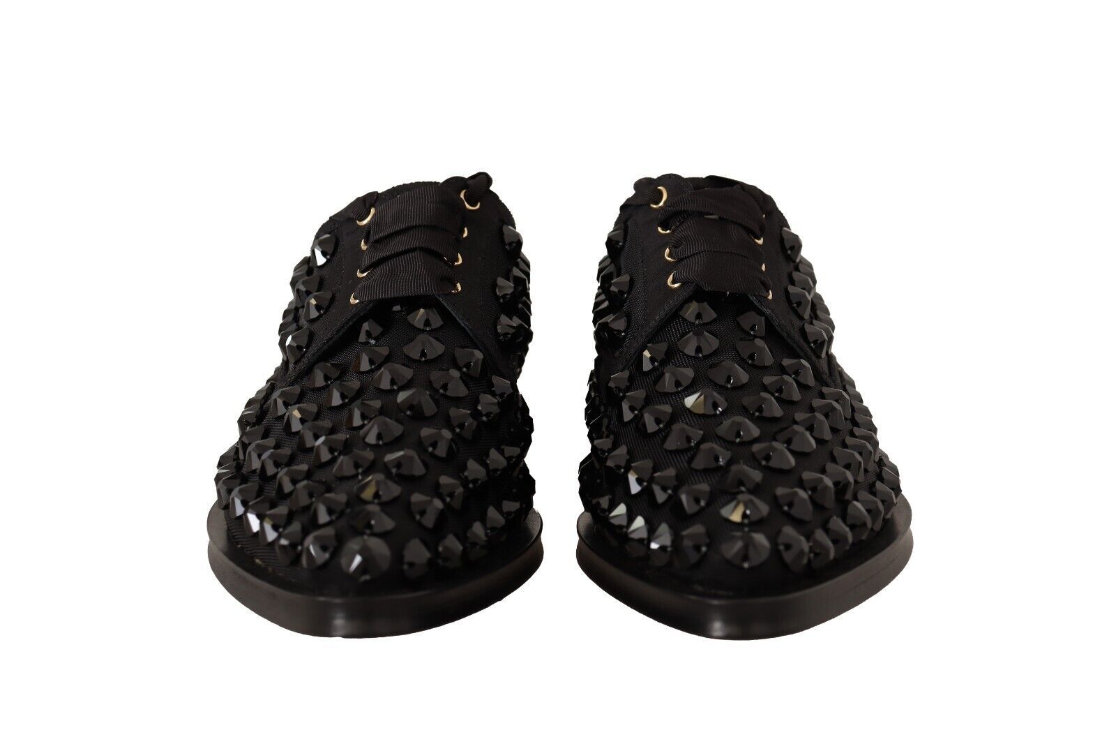 Dolce & Gabbana Black Lace Up Studded Formal Flats Women's Shoes