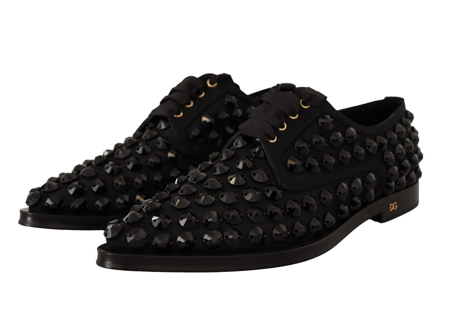 Dolce & Gabbana Black Lace Up Studded Formal Flats Women's Shoes