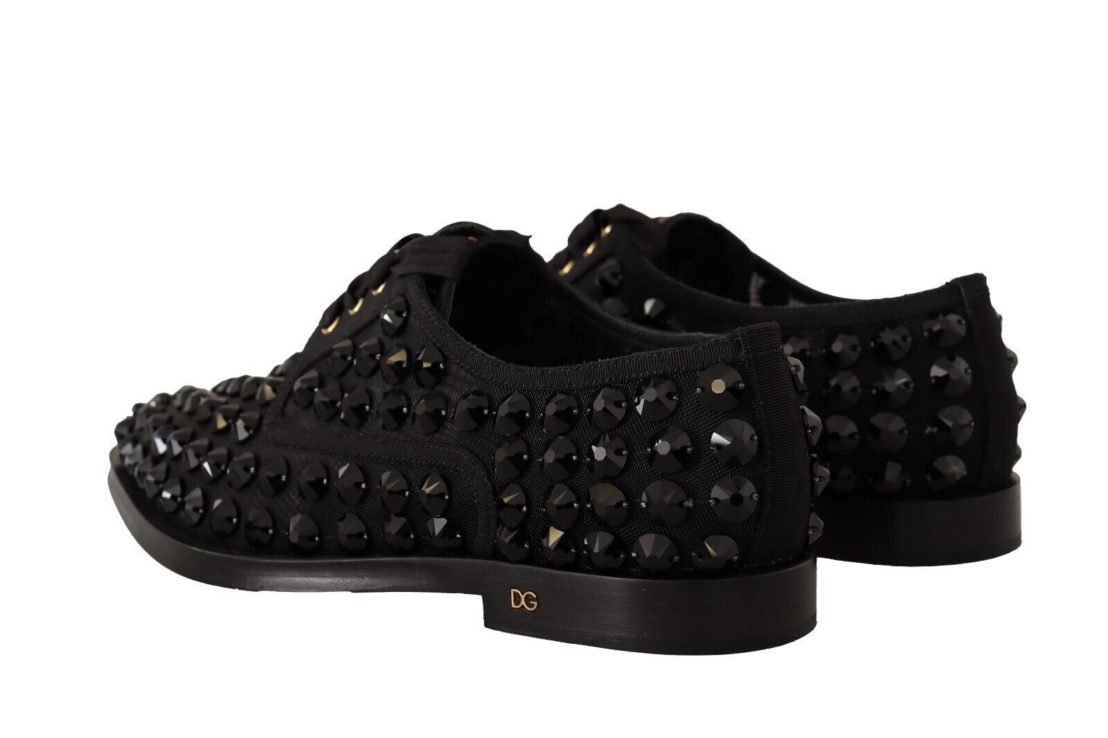 Dolce & Gabbana Black Lace Up Studded Formal Flats Women's Shoes
