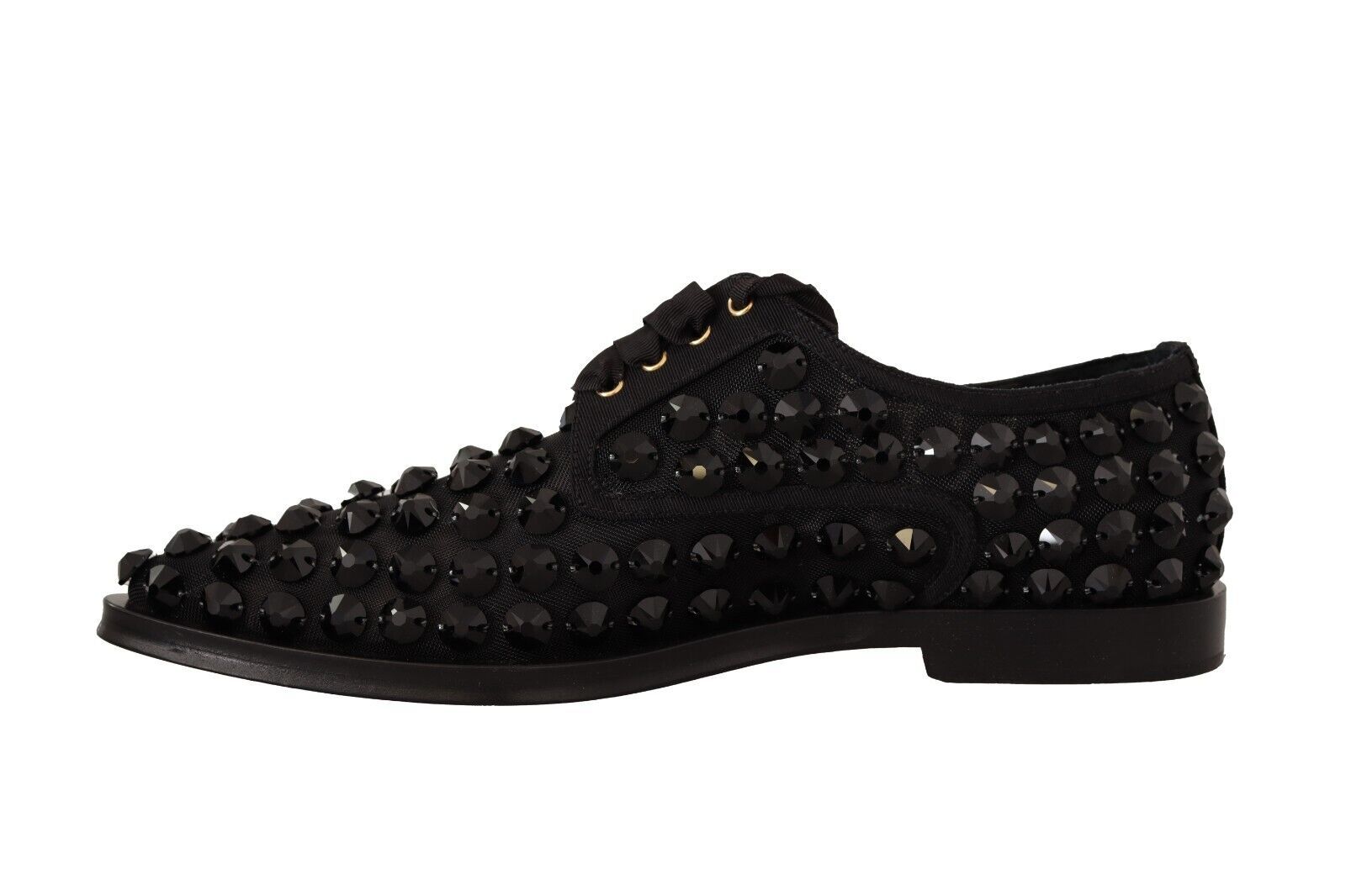 Dolce & Gabbana Black Lace Up Studded Formal Flats Women's Shoes