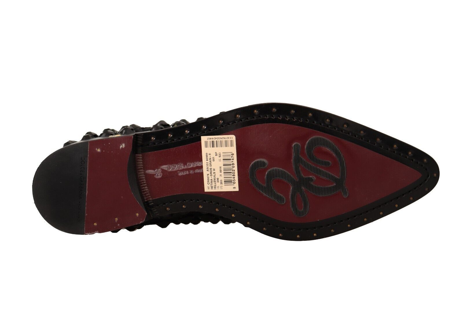 Dolce & Gabbana Black Lace Up Studded Formal Flats Women's Shoes