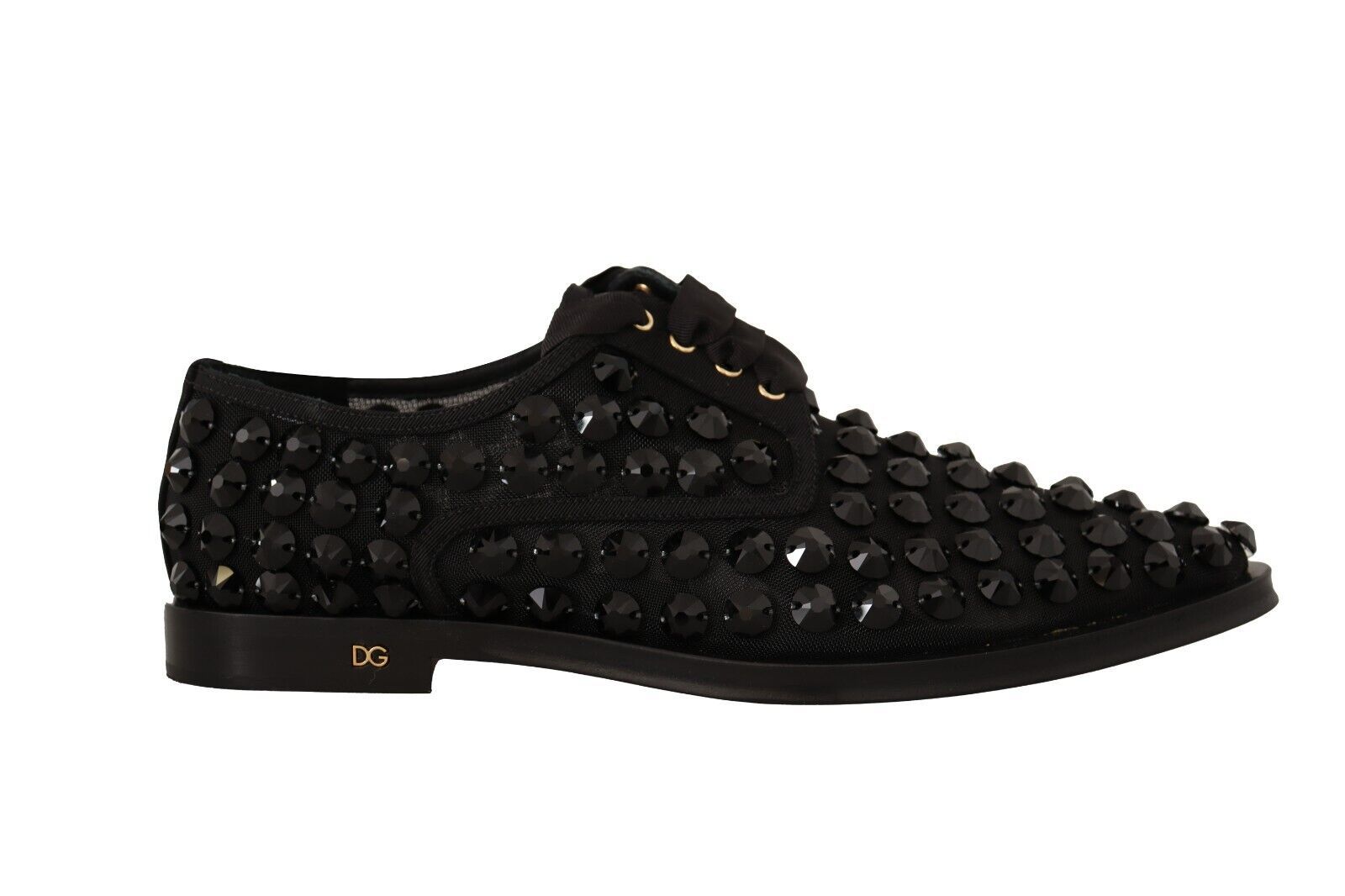 Dolce & Gabbana Black Lace Up Studded Formal Flats Women's Shoes