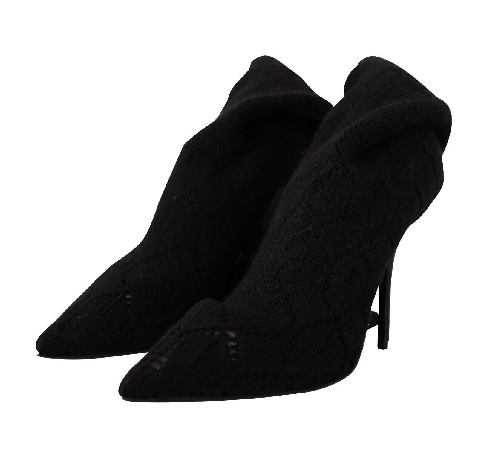 Dolce & Gabbana Black Stretch Socks Knee High Booties Women's Shoes