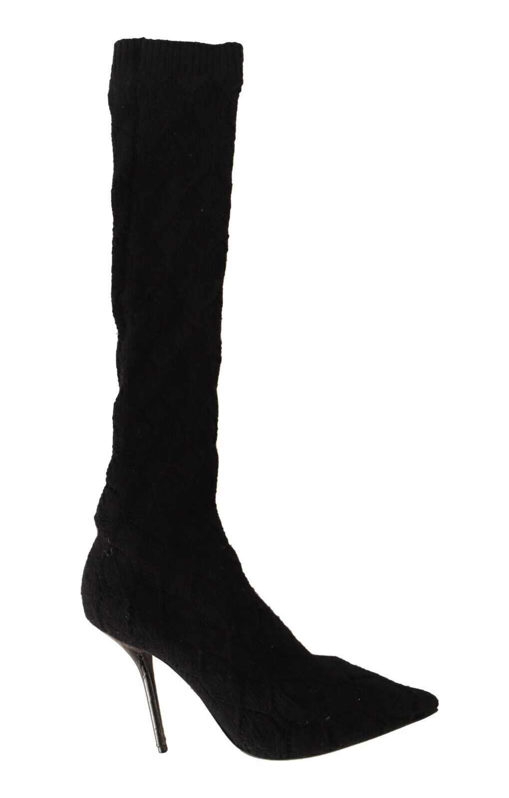 Dolce & Gabbana Black Stretch Socks Knee High Booties Women's Shoes