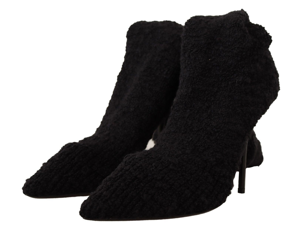 Dolce & Gabbana Black Stretch Socks Knee High Booties Women's Shoes