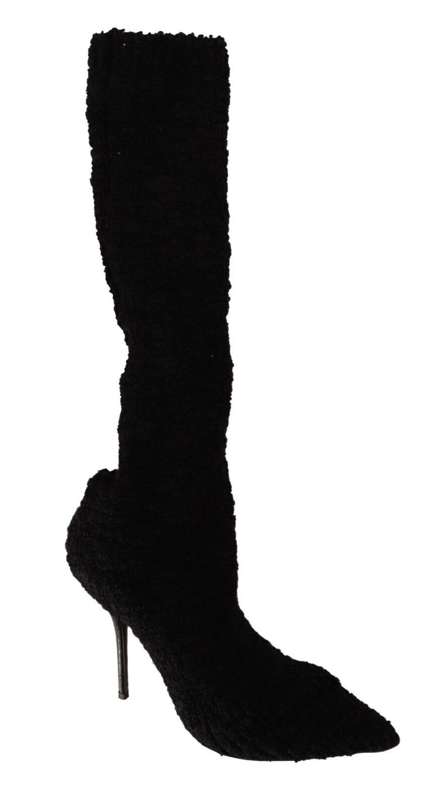 Dolce & Gabbana Black Stretch Socks Knee High Booties Women's Shoes