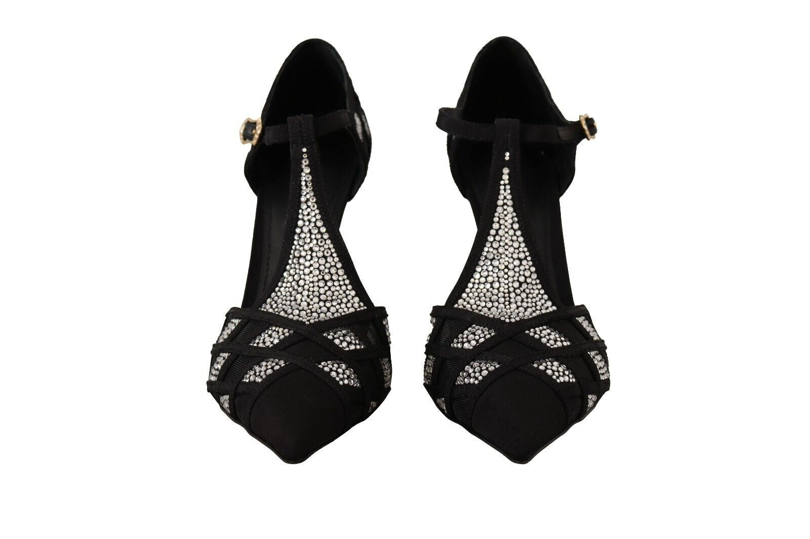 Dolce & Gabbana Black Crystals T-strap Heels Pumps Women's Shoes