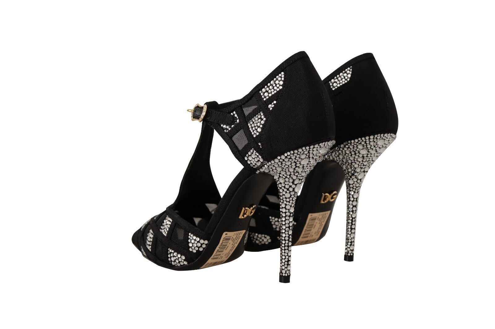 Dolce & Gabbana Black Crystals T-strap Heels Pumps Women's Shoes