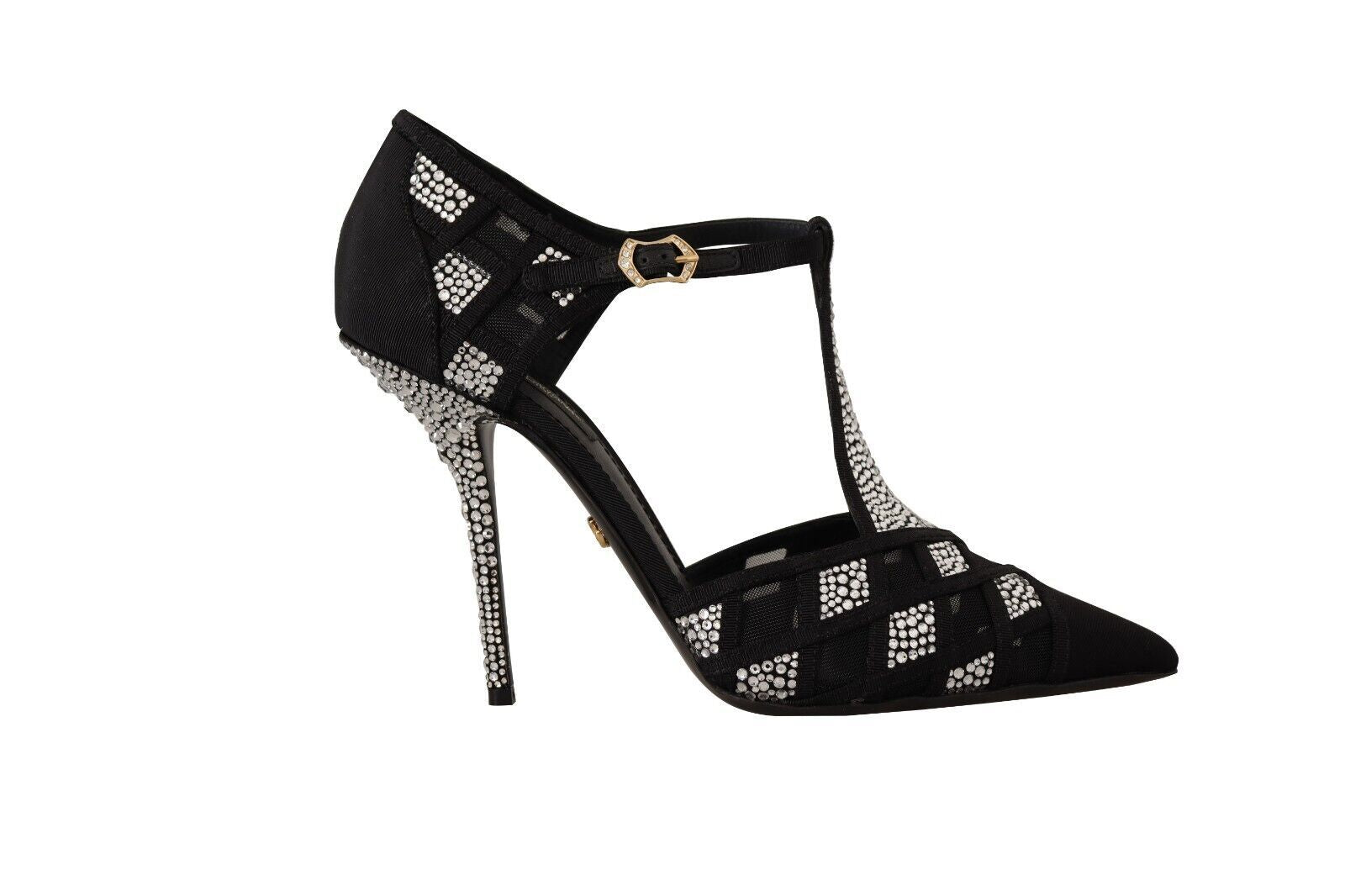 Dolce & Gabbana Black Crystals T-strap Heels Pumps Women's Shoes