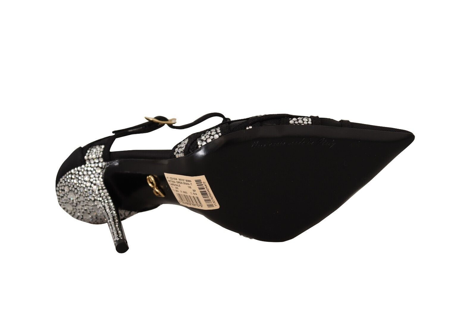 Dolce & Gabbana Black Crystals T-strap Heels Pumps Women's Shoes