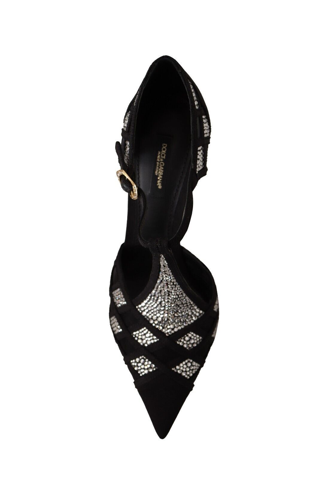 Dolce & Gabbana Black Crystals T-strap Heels Pumps Women's Shoes