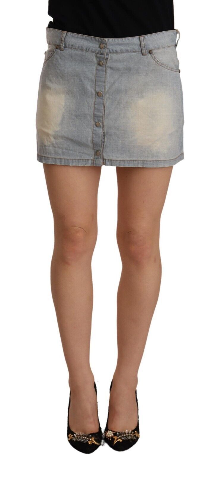 Ermanno Scervino Light Blue Mid Waist Denim Mini Cotton Women's Skirt