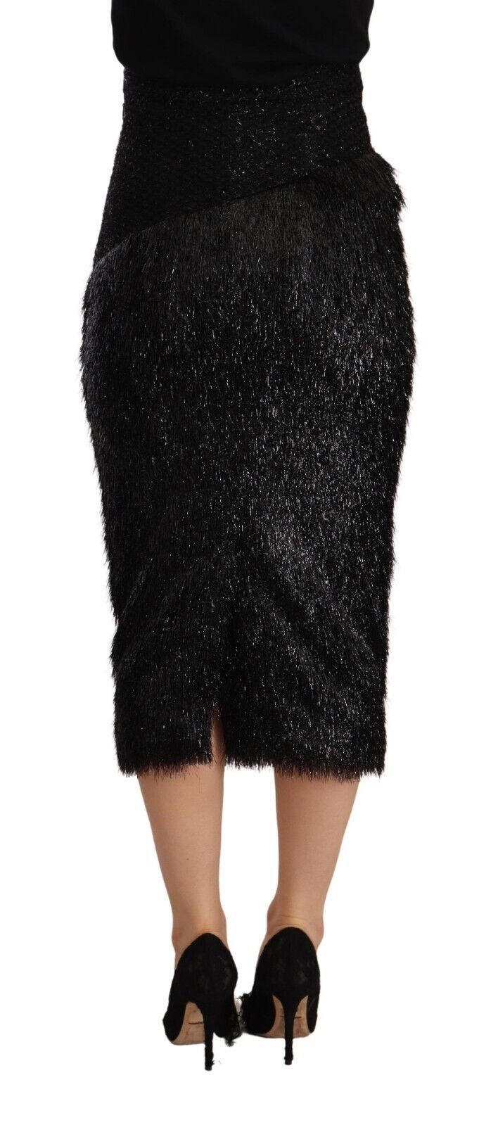 Masha Ma Black Tinsel High Waist Pencil Midi Viscose Women's Skirt