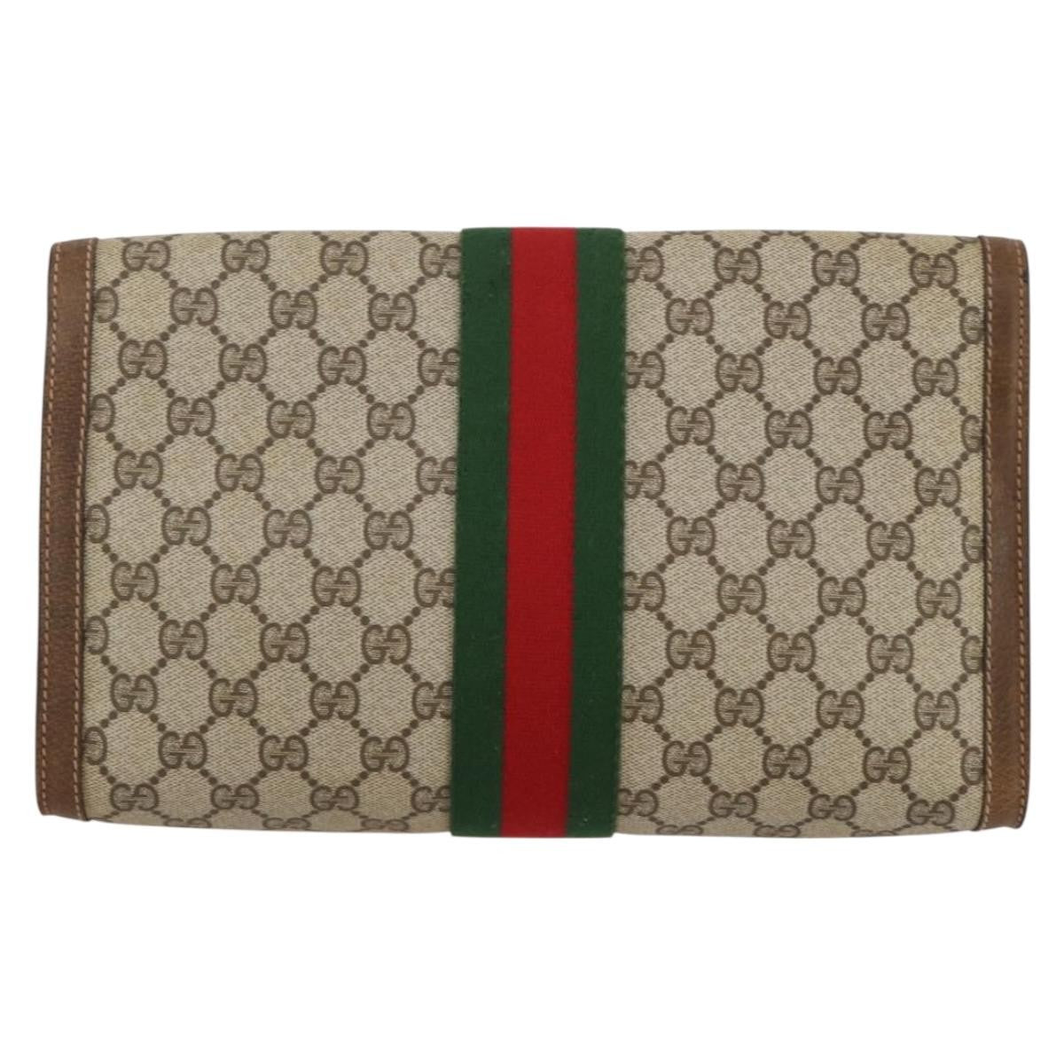 Gucci Vintage Web Flap Clutch Gg Coated Canvas Beige Canvas Clutche & Pouche Bag (Pre-Owned)