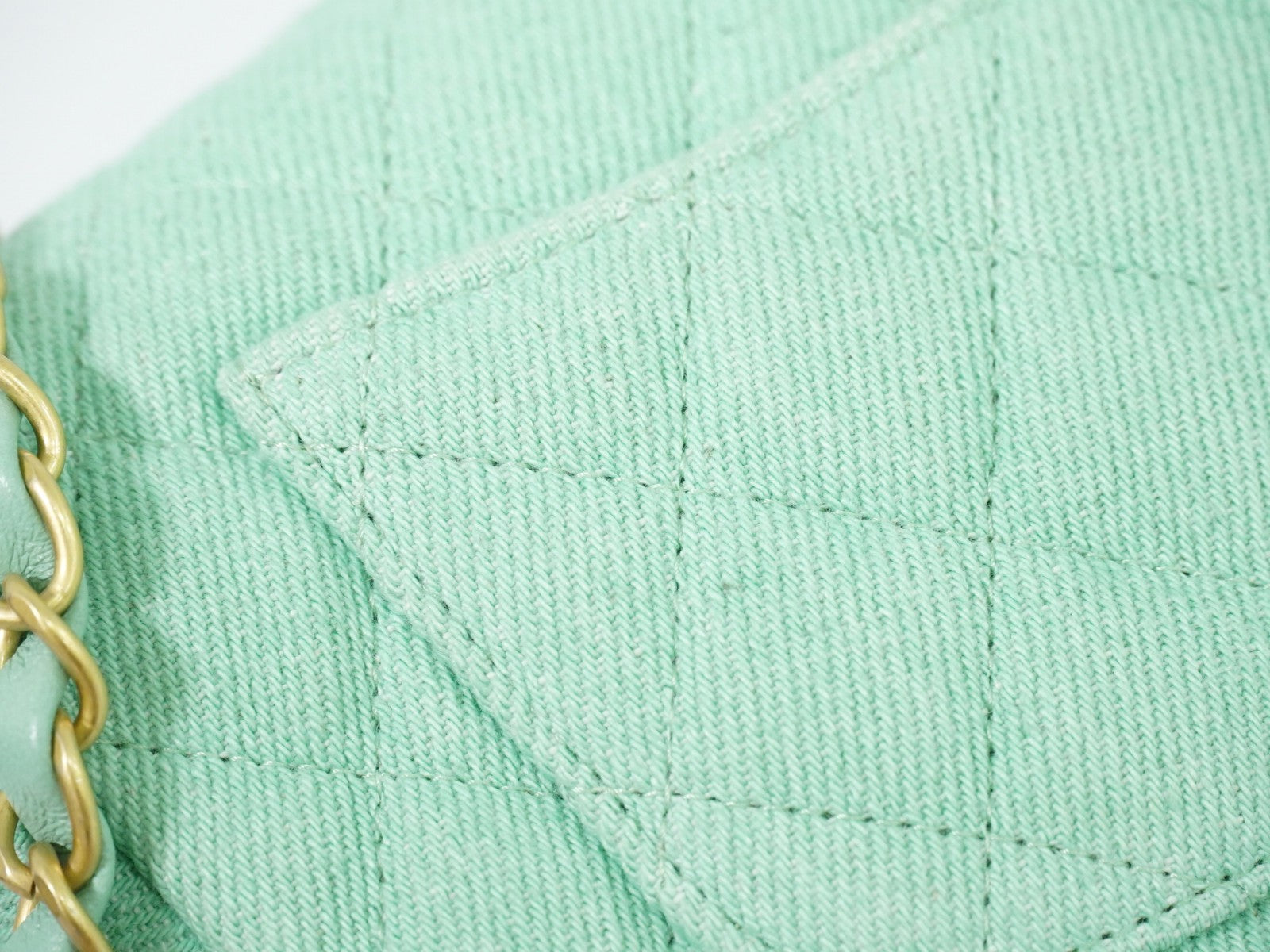 Chanel Classic Single Flap Top Handle Quilted Tweed Green Denim_Jeans Shoulder Bag Bag (Pre-Owned)