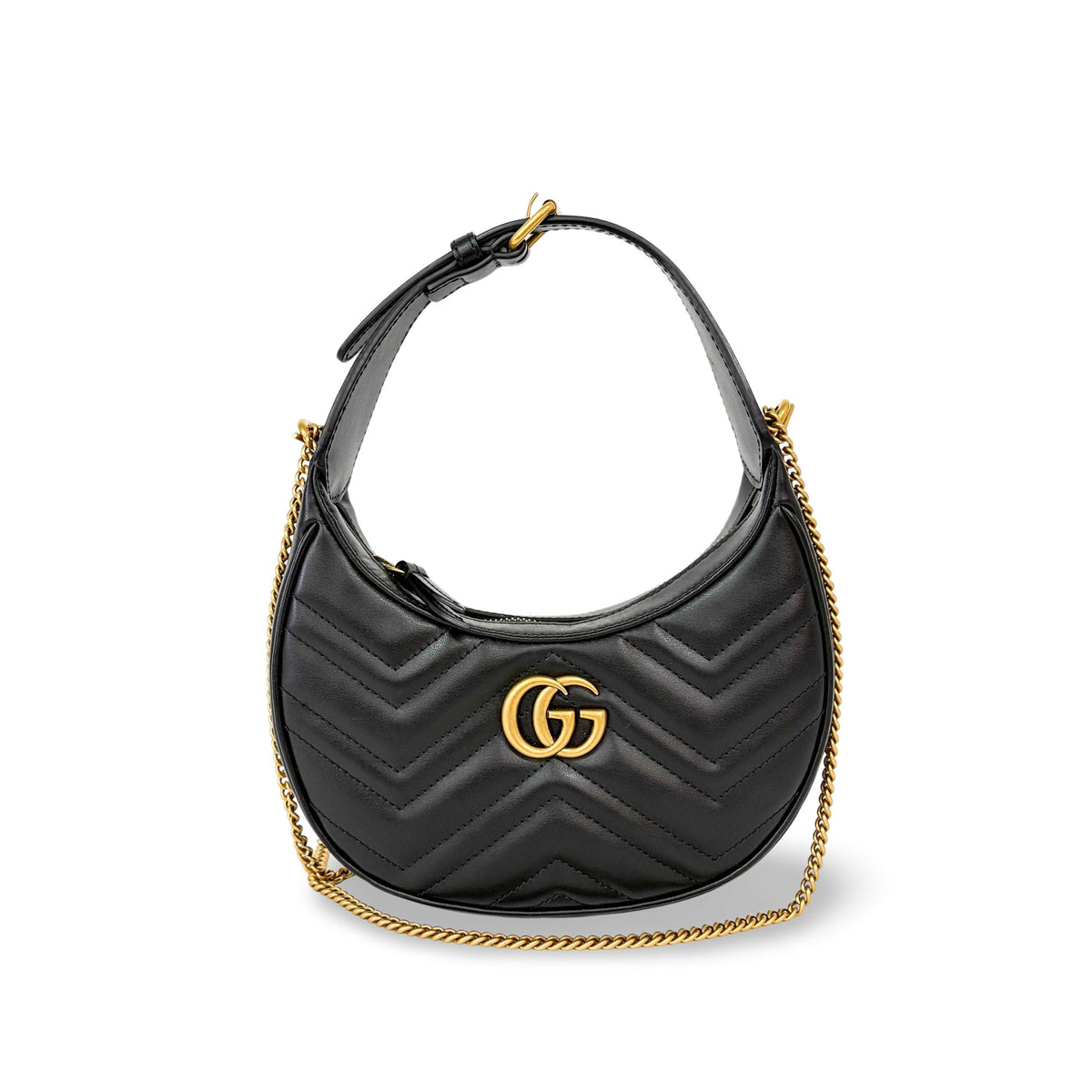 Gucci Gg Marmont Half Moon Hobo Matelasse Leather Black Leather Shoulder Bag Bag (Pre-Owned)