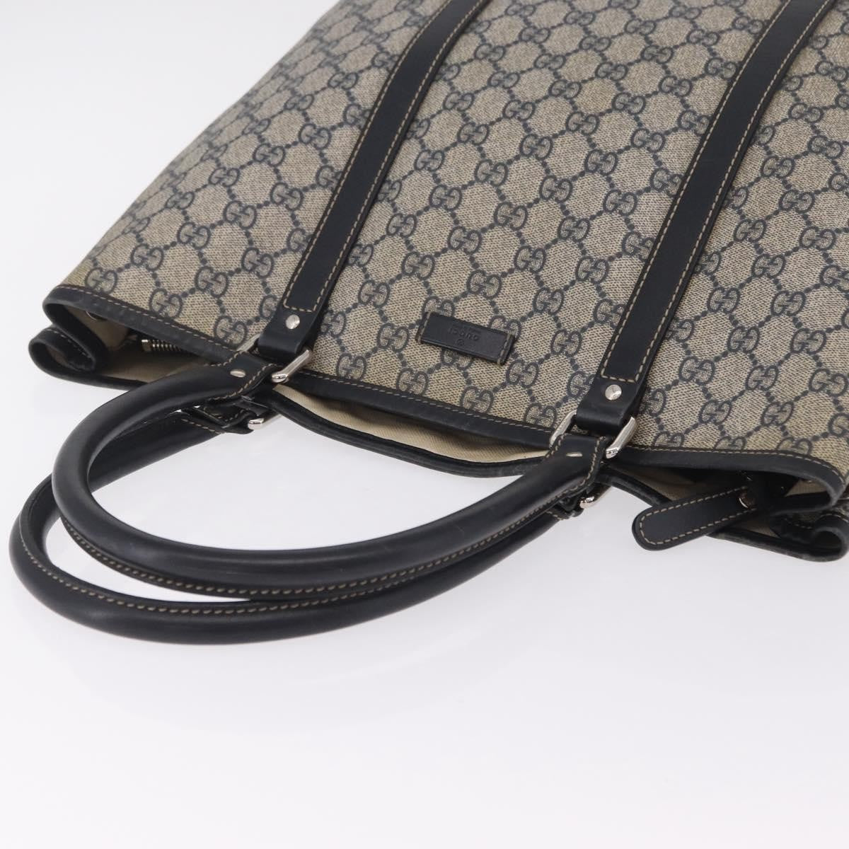 Gucci Open Tote Gg Canvas And Leather Navy Canvas Handbag (Pre-Owned)
