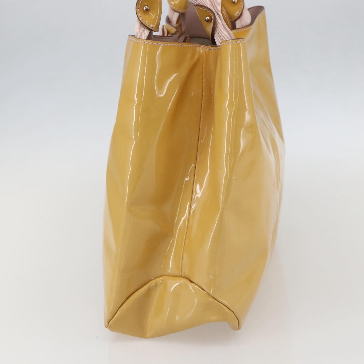 Salvatore Ferragamo Vala Patent Leather Yellow Patent_Leather Handbag (Pre-Owned)