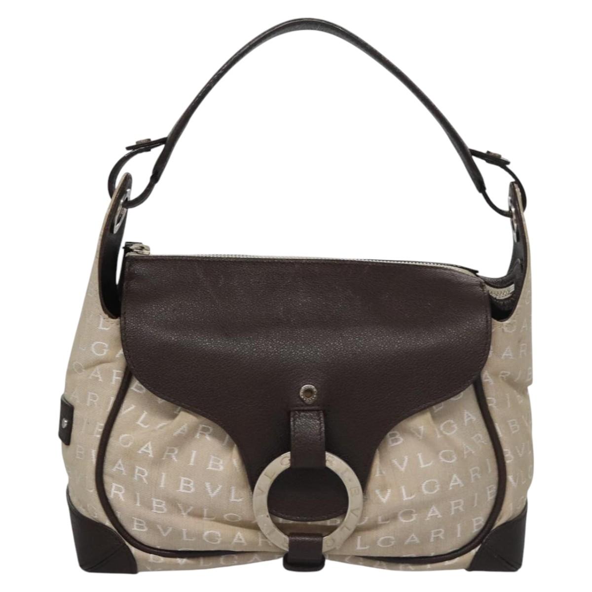 Bulgari Logo Mania Beige Canvas Handbag (Pre-Owned)