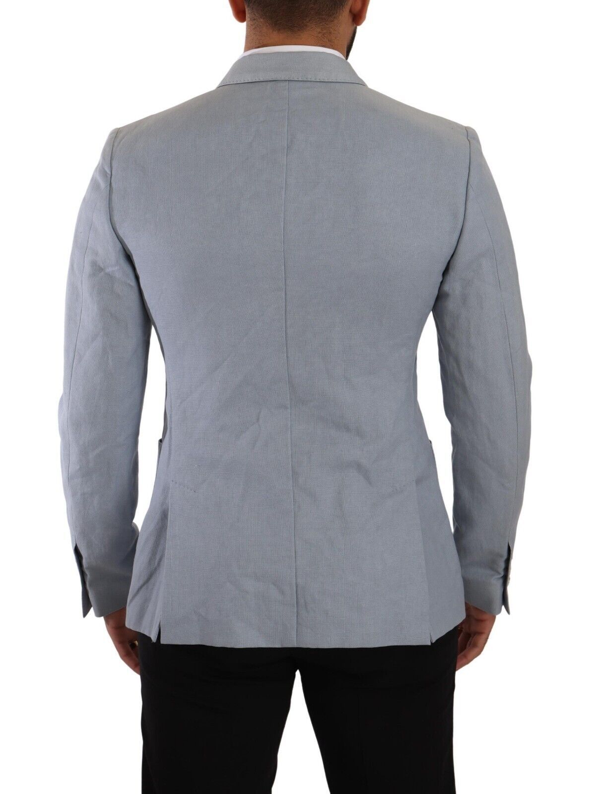 Dolce & Gabbana Blue Cotton Linen Slim Fit Jacket Coat Men's Blazer