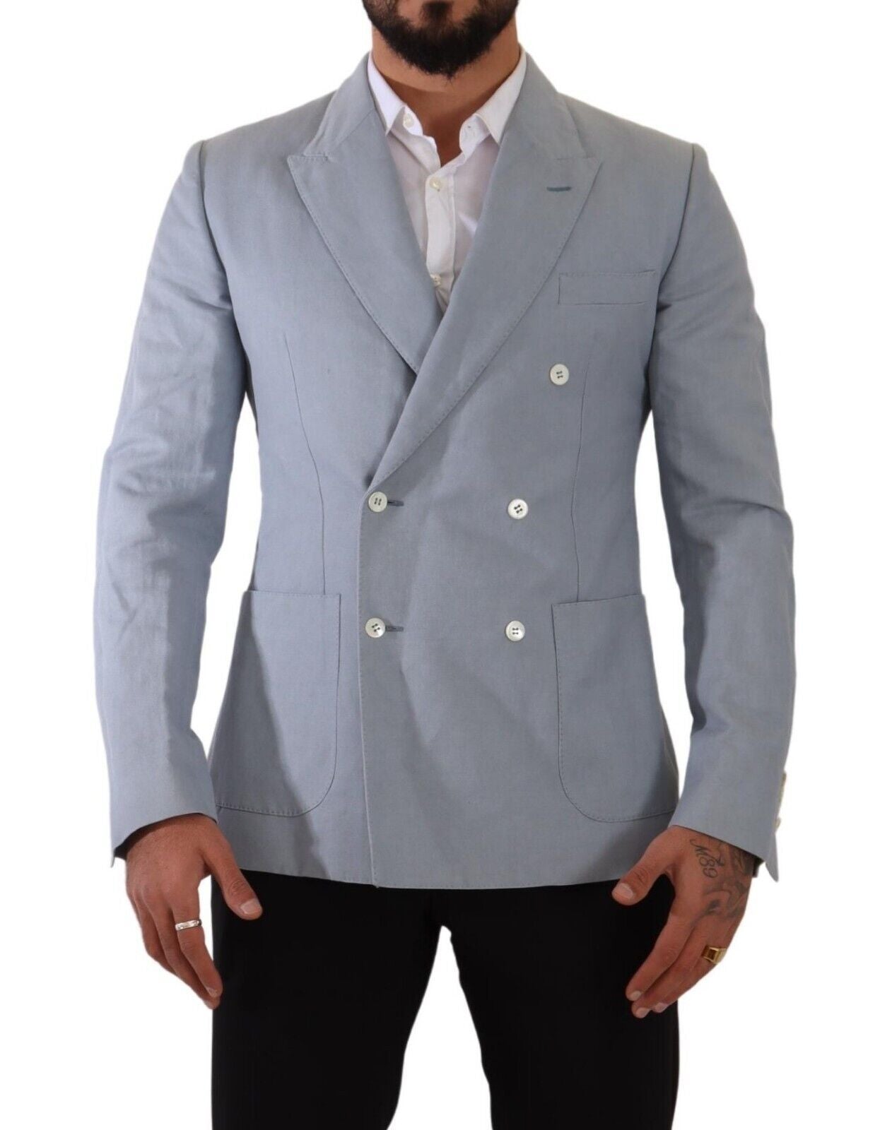 Dolce & Gabbana Blue Cotton Linen Slim Fit Jacket Coat Men's Blazer