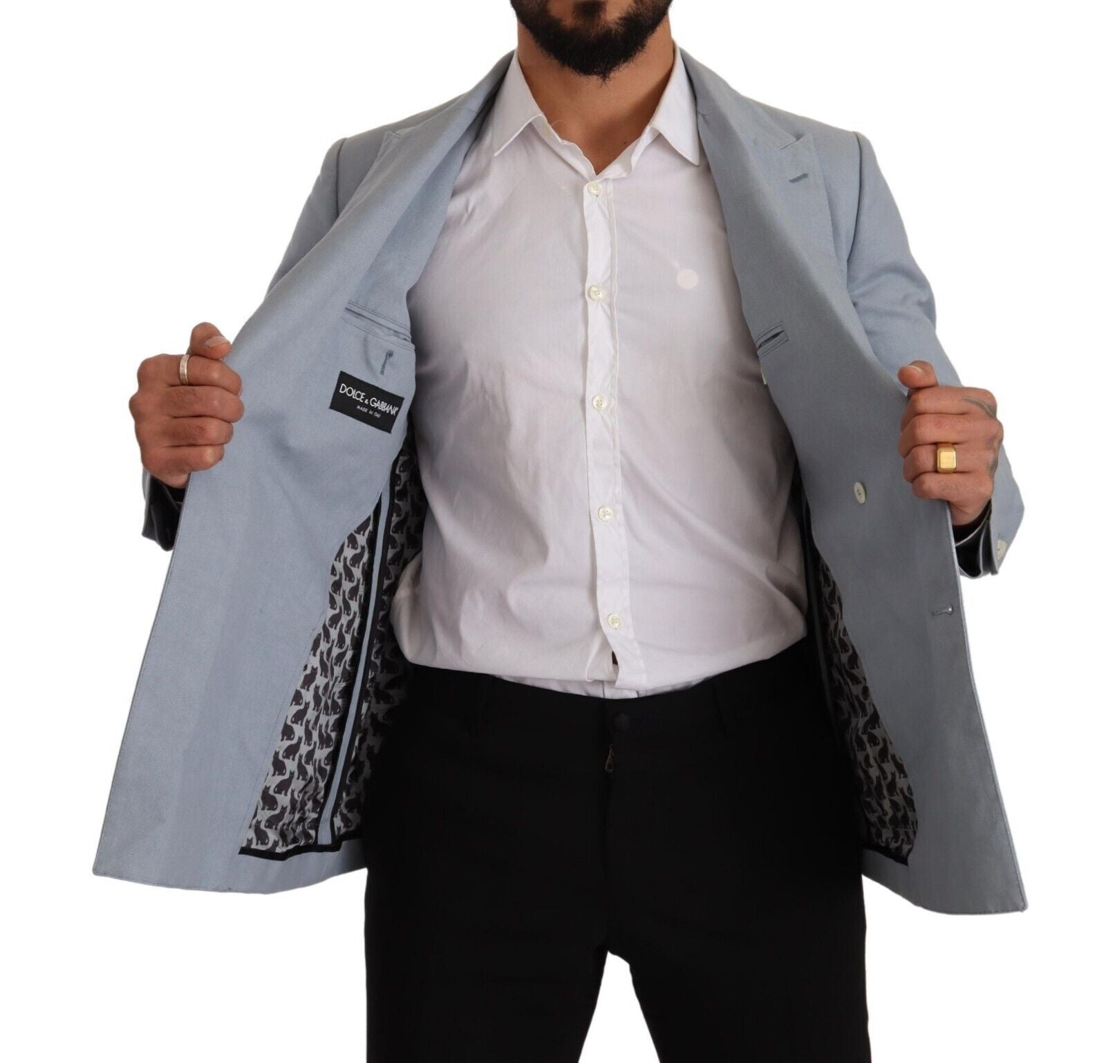 Dolce & Gabbana Blue Cotton Linen Slim Fit Jacket Coat Men's Blazer