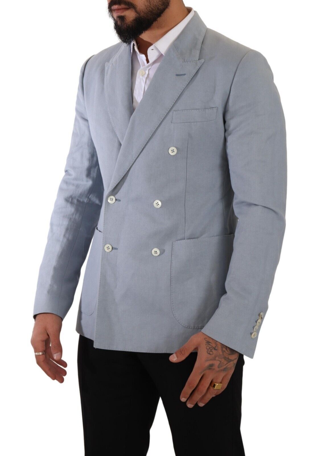 Dolce & Gabbana Blue Cotton Linen Slim Fit Jacket Coat Men's Blazer