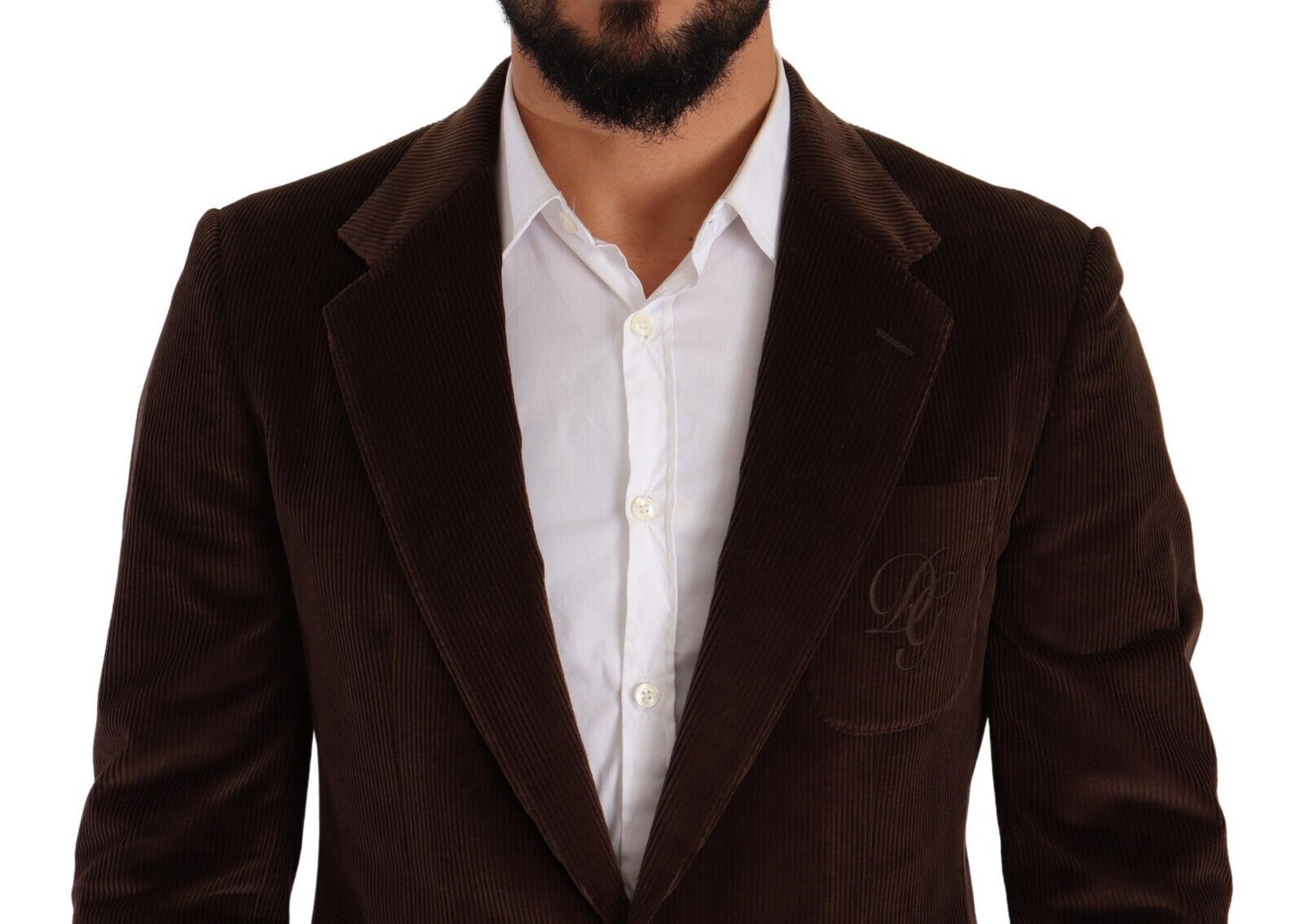 Dolce & Gabbana Brown Corduroy Slim Fit Coat DG Logo Men's Blazer