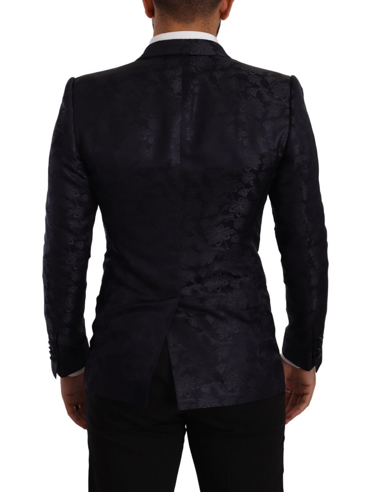 Dolce & Gabbana Blue Floral Jacquard Silk Coat MARTINI Men's Blazer