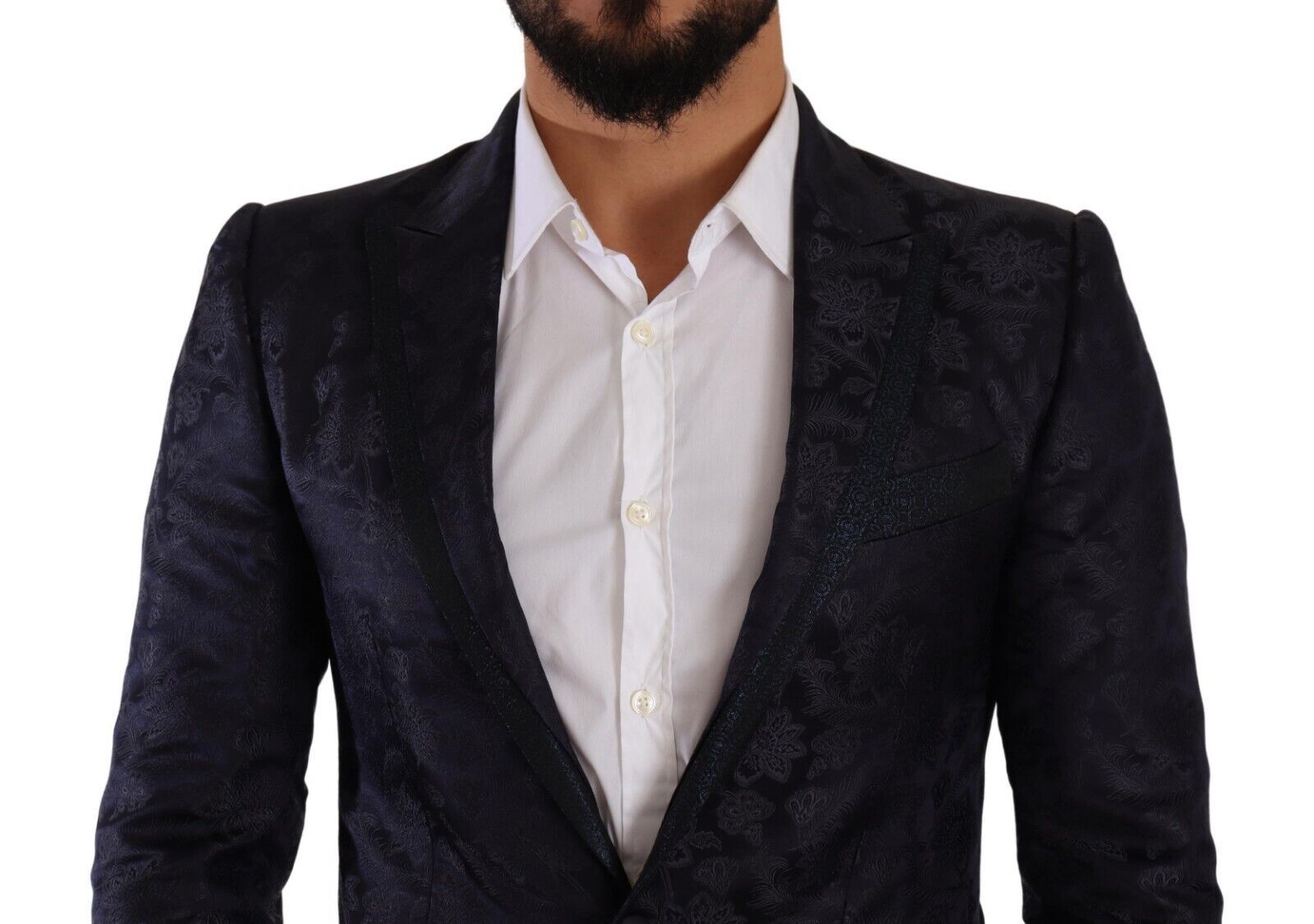 Dolce & Gabbana Blue Floral Jacquard Silk Coat MARTINI Men's Blazer