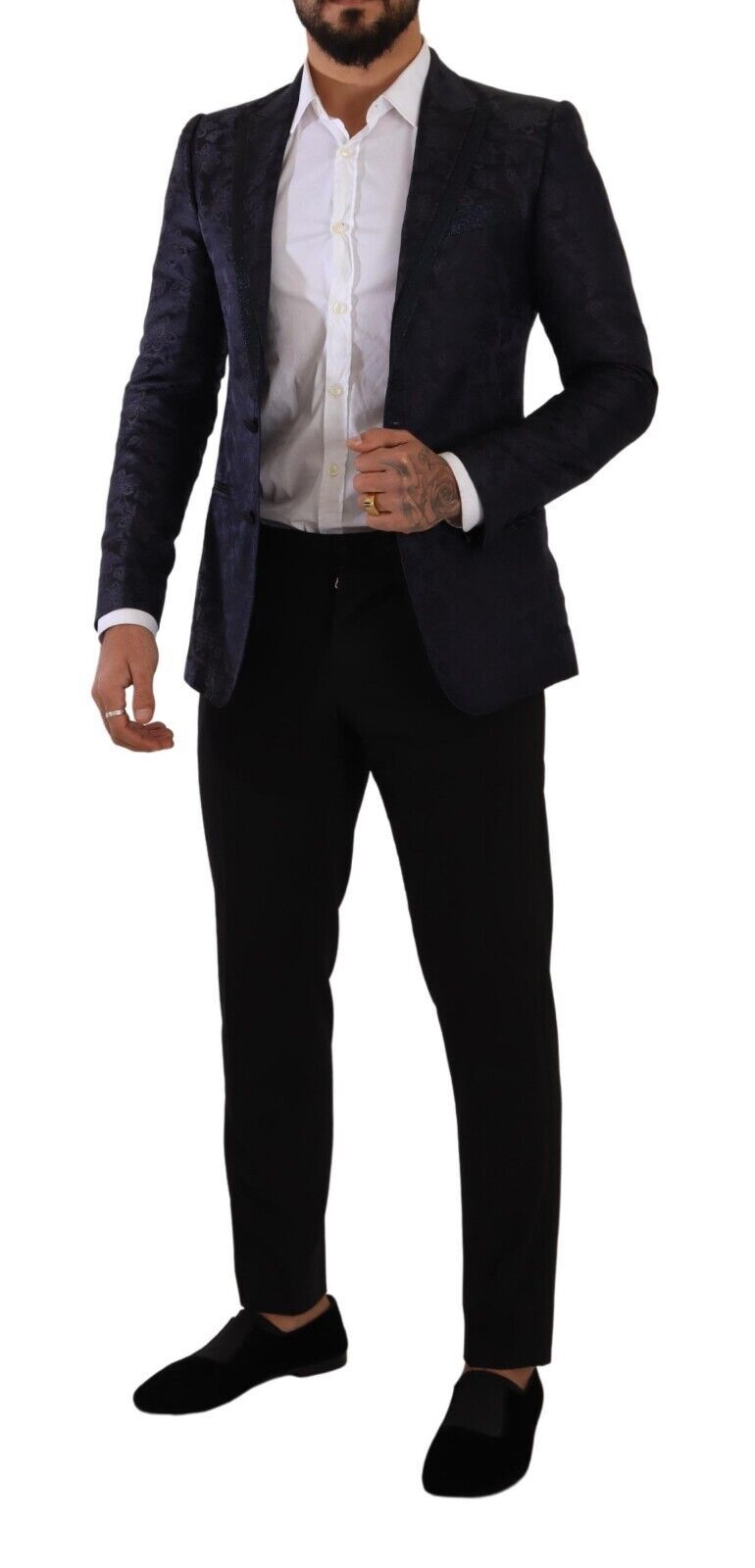Dolce & Gabbana Blue Floral Jacquard Silk Coat MARTINI Men's Blazer