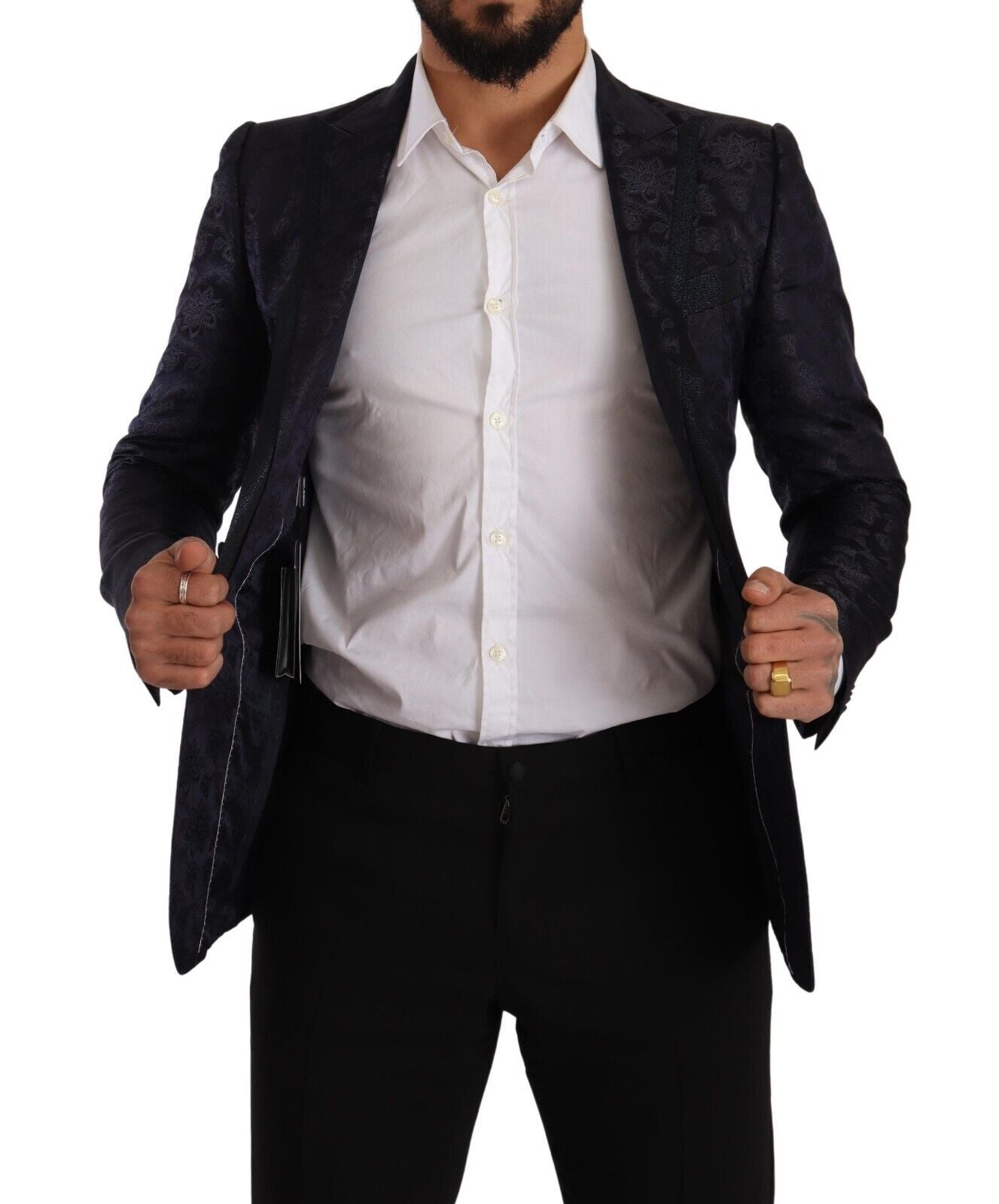 Dolce & Gabbana Blue Floral Jacquard Silk Coat MARTINI Men's Blazer