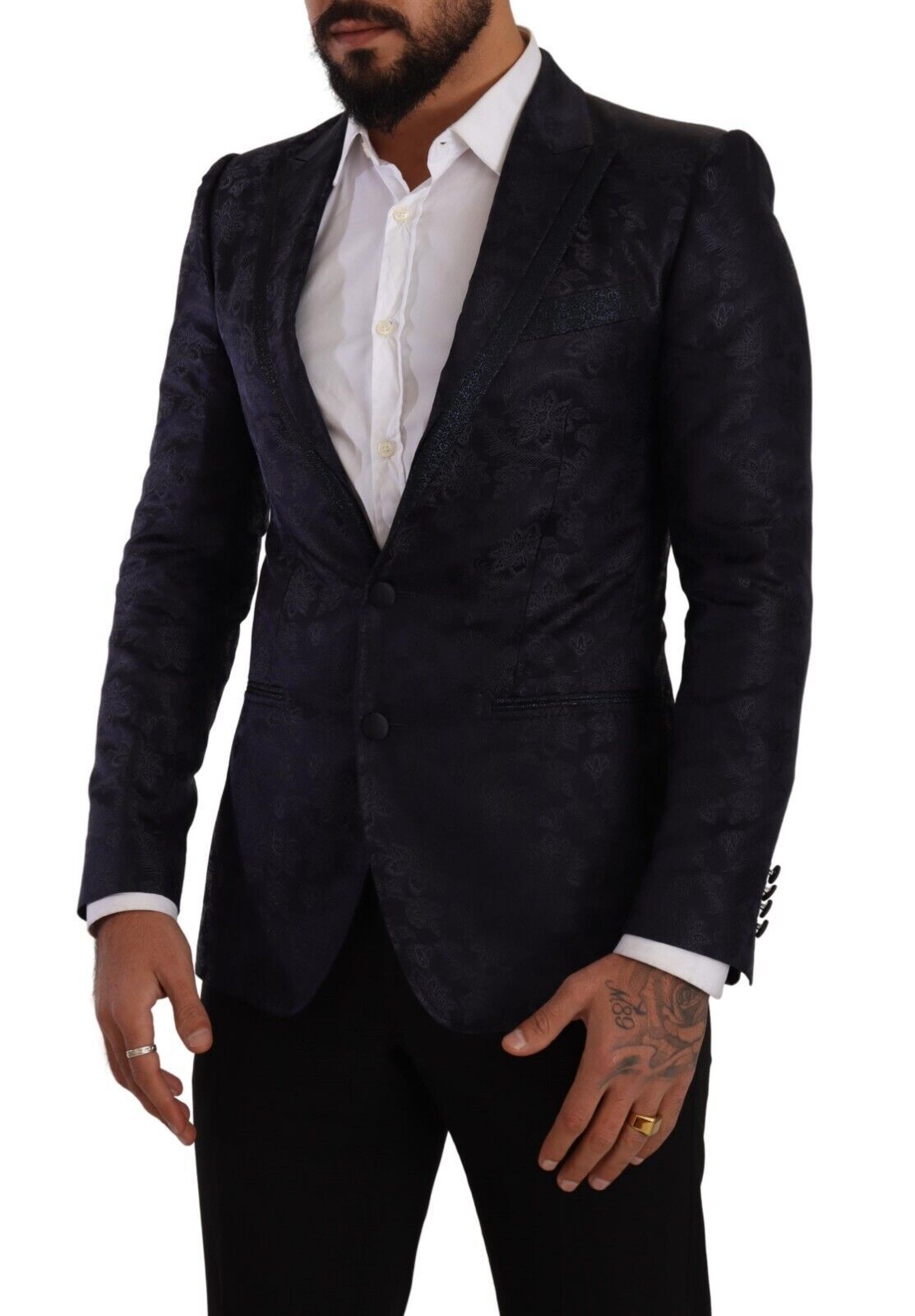 Dolce & Gabbana Blue Floral Jacquard Silk Coat MARTINI Men's Blazer