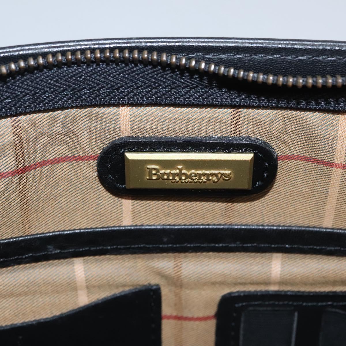 Burberry Check Link Black Leather Clutch Bag (Pre-Owned)