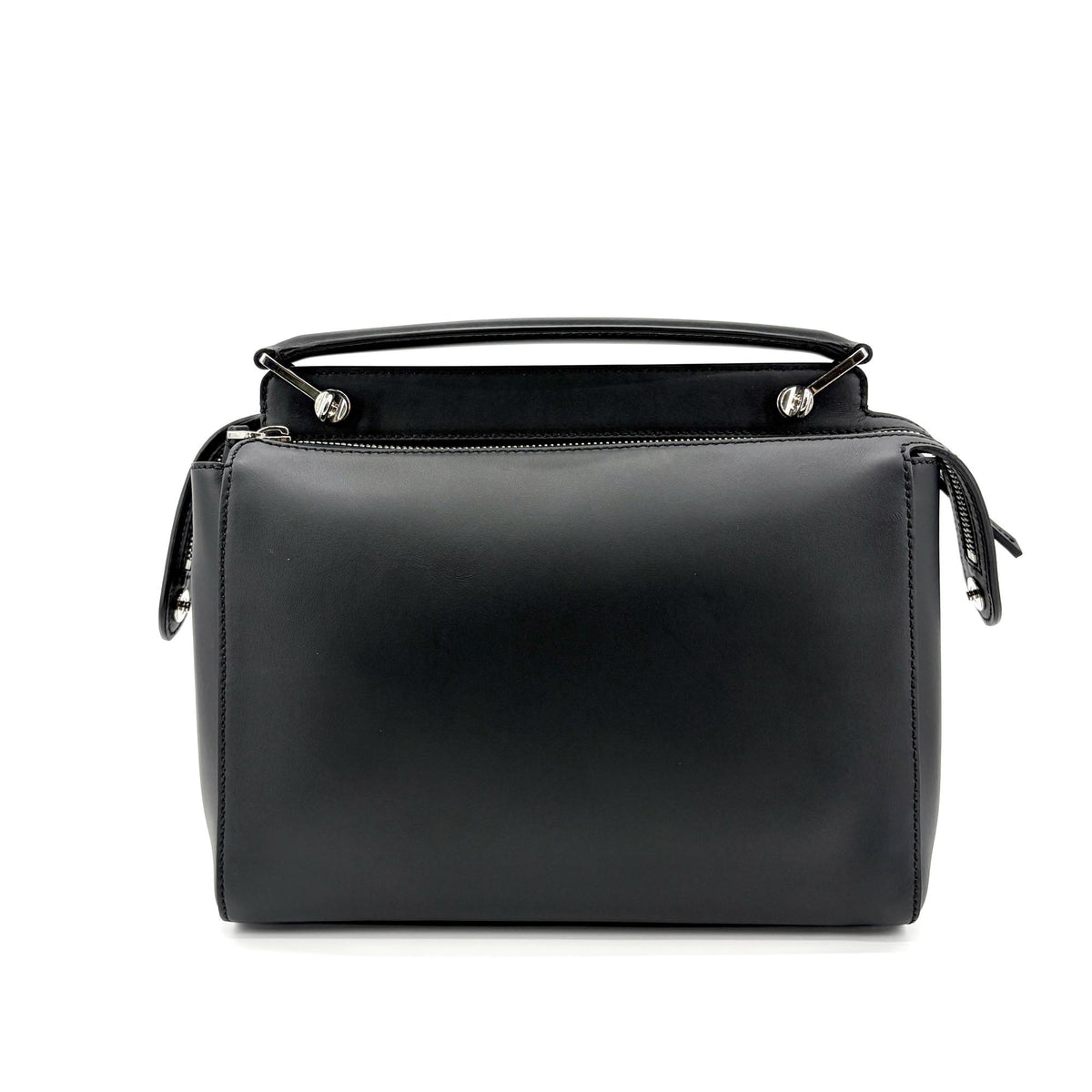 Fendi Dotcom Convertible Satchel Leather Black Calfskin Handbag (Pre-Owned)