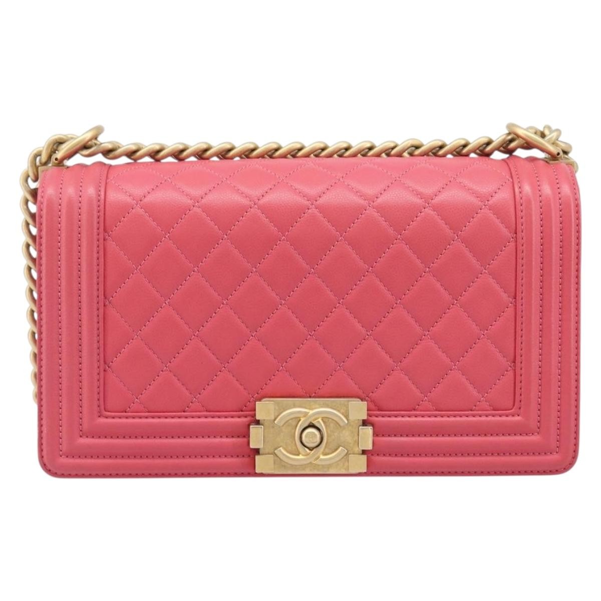 Chanel Boy Flap Quilted Lambskin Pink Leather Shoulder Bag Bag (Pre-Owned)