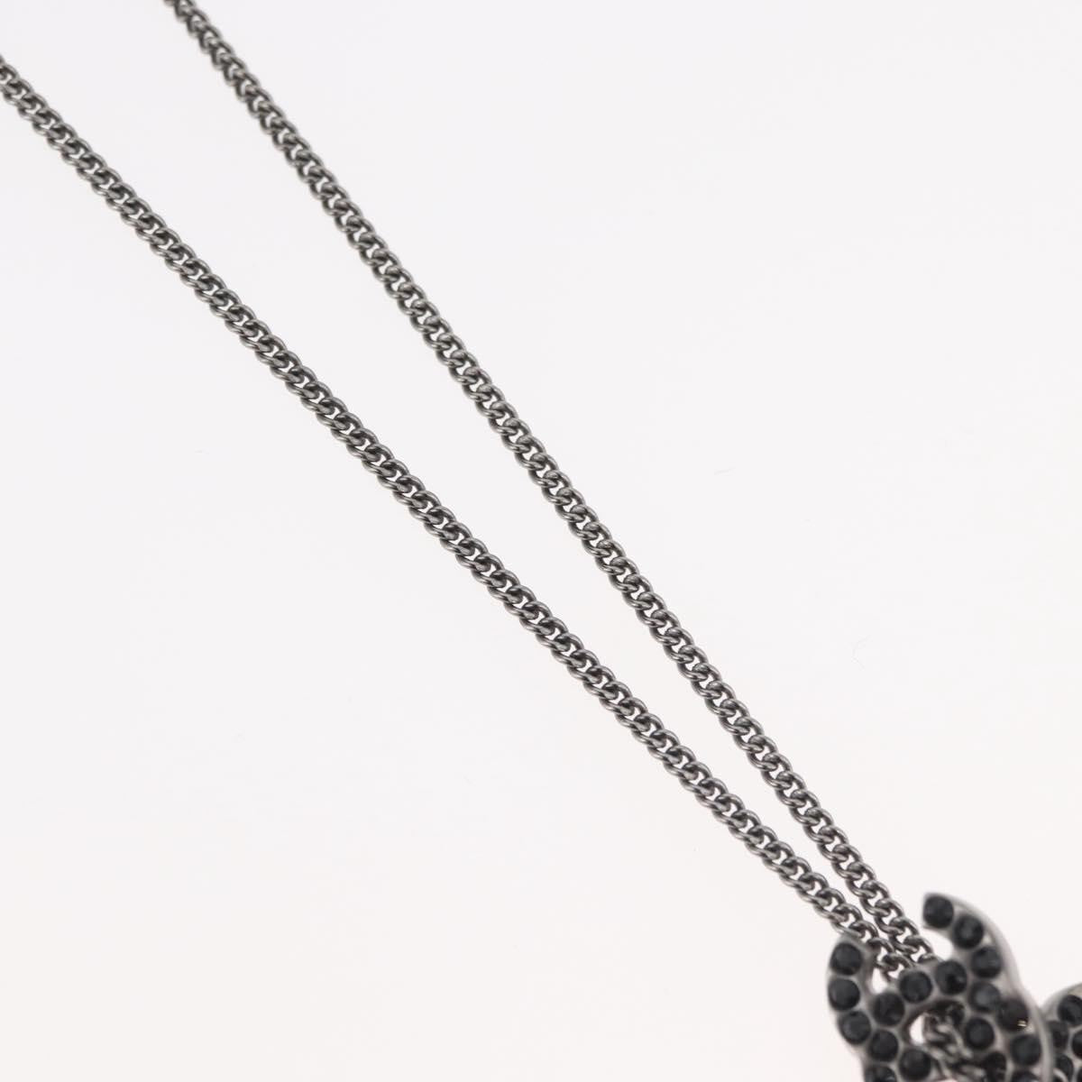 Chanel Coco Long Metal With Faux Pearls And Crystals Black Metal Necklace Jewelry (Pre-Owned)