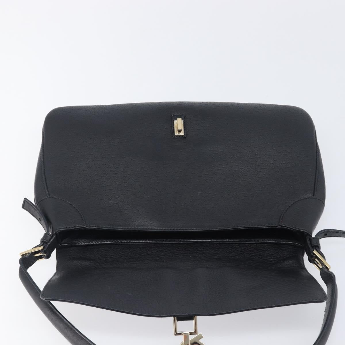 Salvatore Ferragamo Gancini Leather Black Leather Shoulder Bag Bag (Pre-Owned)