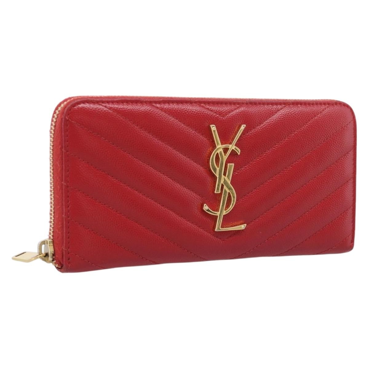Saint Laurent Loulou Zip Around Matelasse Chevron Leather Red Leather Wallets Accessory (Pre-Owned)