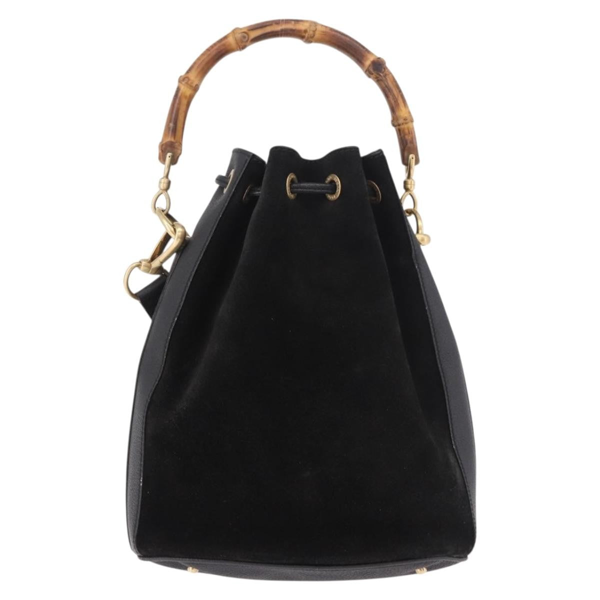 Gucci Vintage Bamboo Bucket Suede And Leather Black Suede Handbag (Pre-Owned)